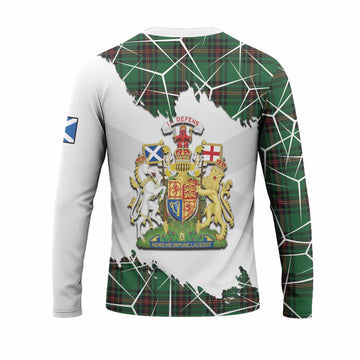 Primrose Tartan Long Sleeve T-Shirt with Family Crest and Lion Rampant Grunge Style