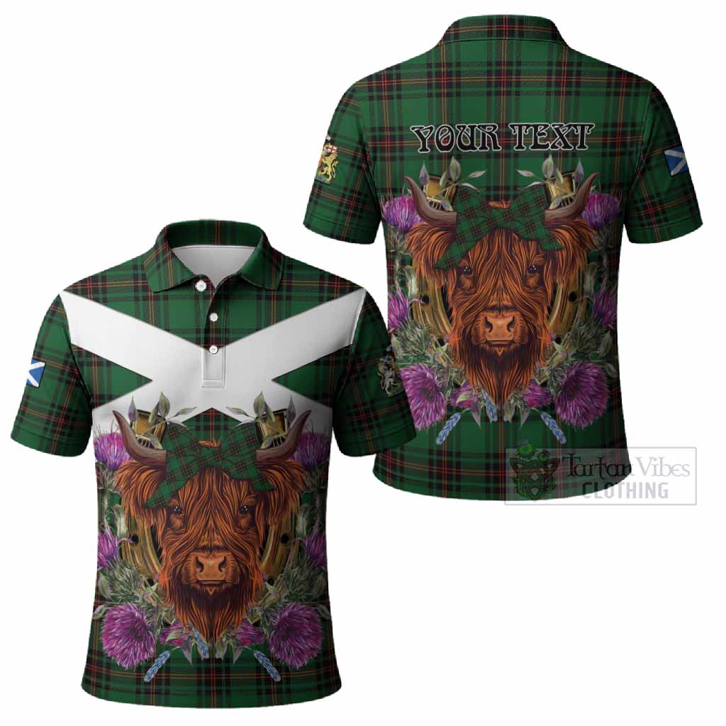 Primrose Tartan Polo Shirt Scottish Thistle Heilan Coo