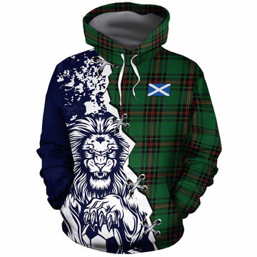 Primrose Tartan Scottish Cotton Hoodie Angry Lion With Soccer Ball Style