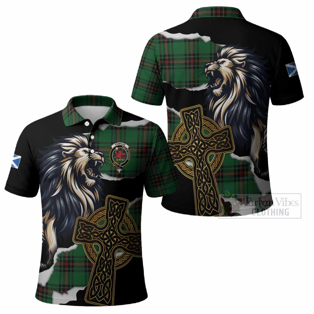 Primrose Tartan Scottish Polo Shirt Lion Celtic Heritage