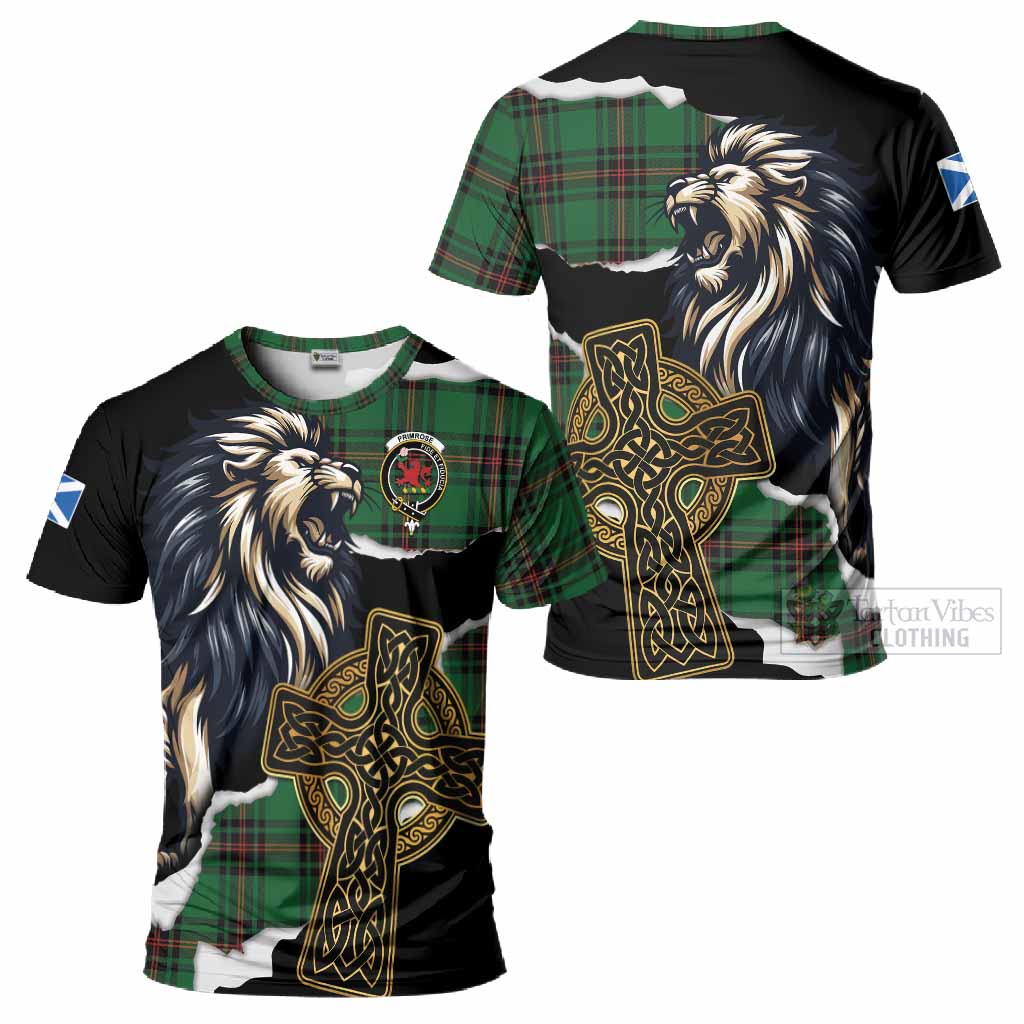 Primrose Tartan Scottish T-Shirt Lion Celtic Heritage