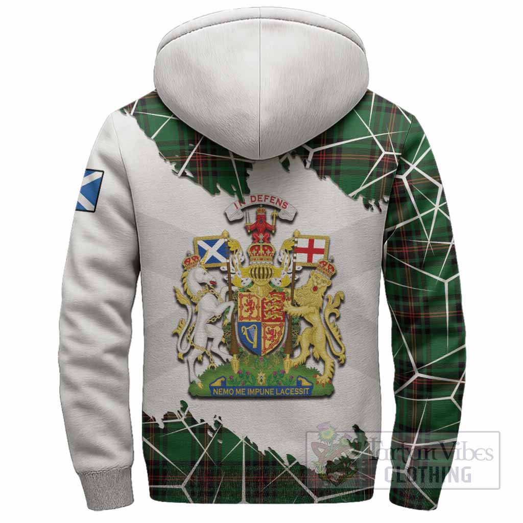 Primrose Tartan Sherpa Hoodie with Family Crest and Lion Rampant Grunge Style