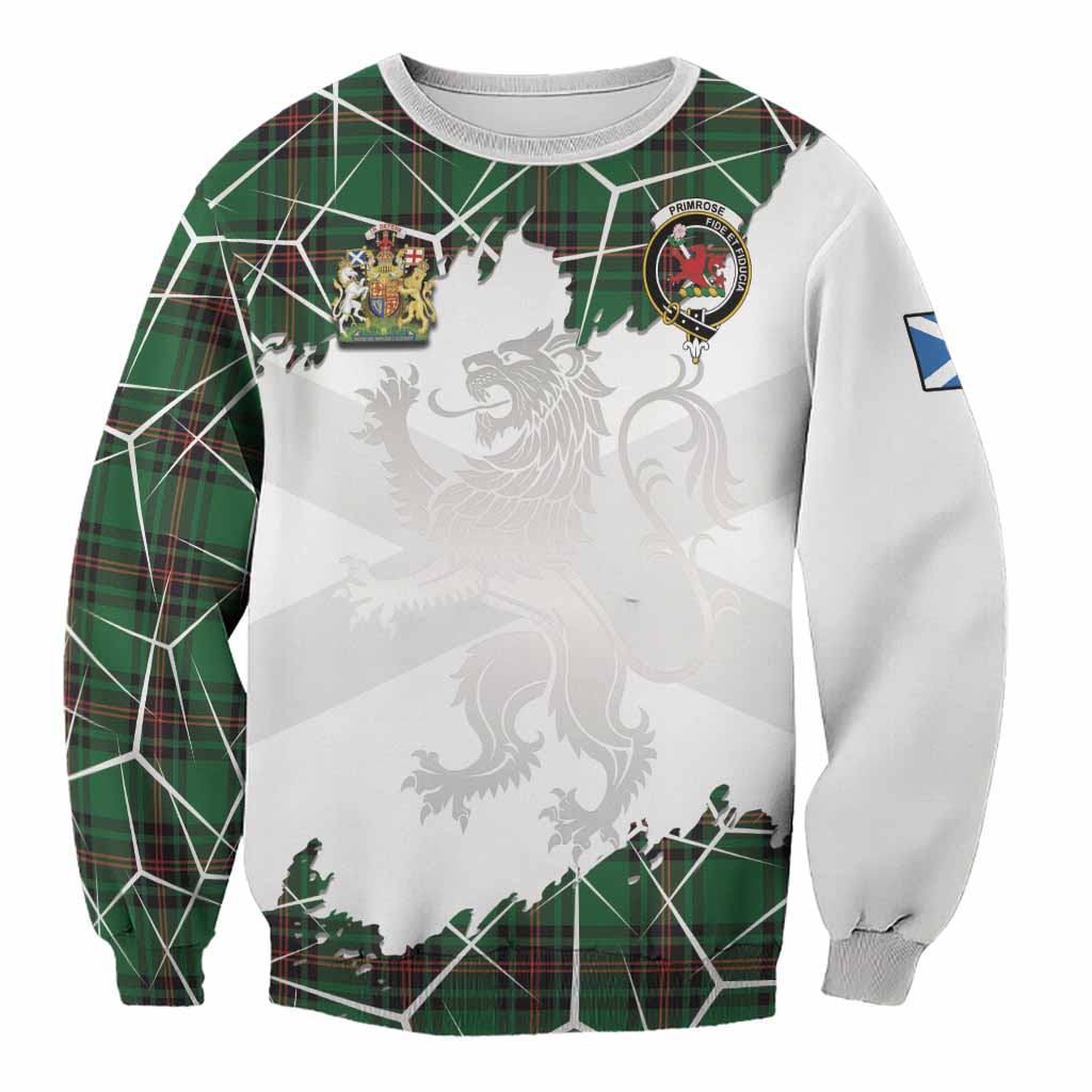 Primrose Tartan Sweatshirt with Family Crest and Lion Rampant Grunge Style