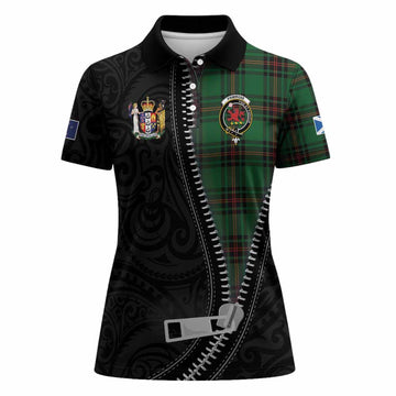 Primrose Tartan Women Polo Shirt New Zealand Pattern Unique Zipper Stylized
