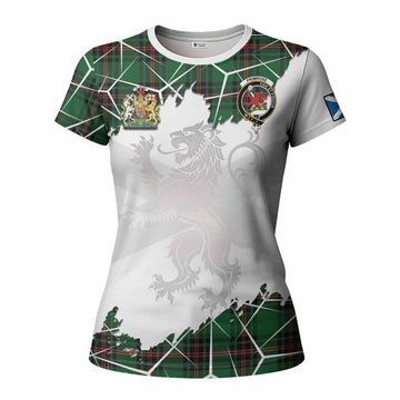 Primrose Tartan Women T shirt with Family Crest and Lion Rampant Grunge Style