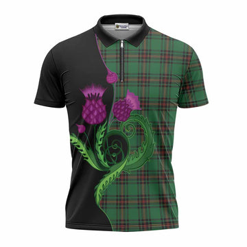 Primrose Tartan Zipper Polo Shirt Traditional Scottish Thistle
