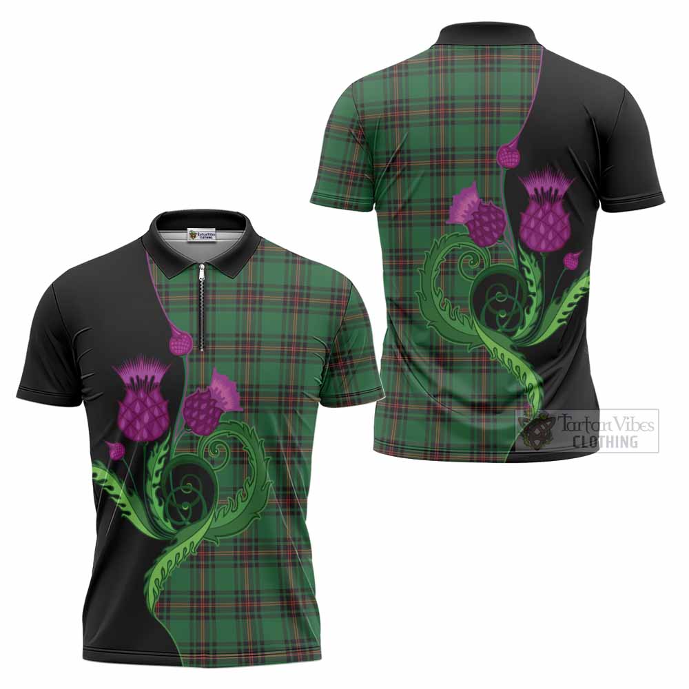 Primrose Tartan Zipper Polo Shirt Traditional Scottish Thistle