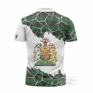 Primrose Tartan Zipper Polo Shirt with Family Crest and Lion Rampant Grunge Style