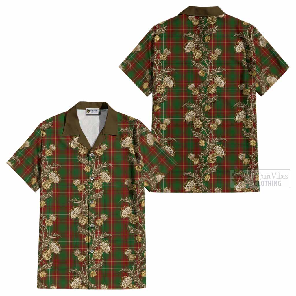 Prince Edward Island Tartan Cotton Hawaiian Shirt Seamless Scottish Thistle Flowers