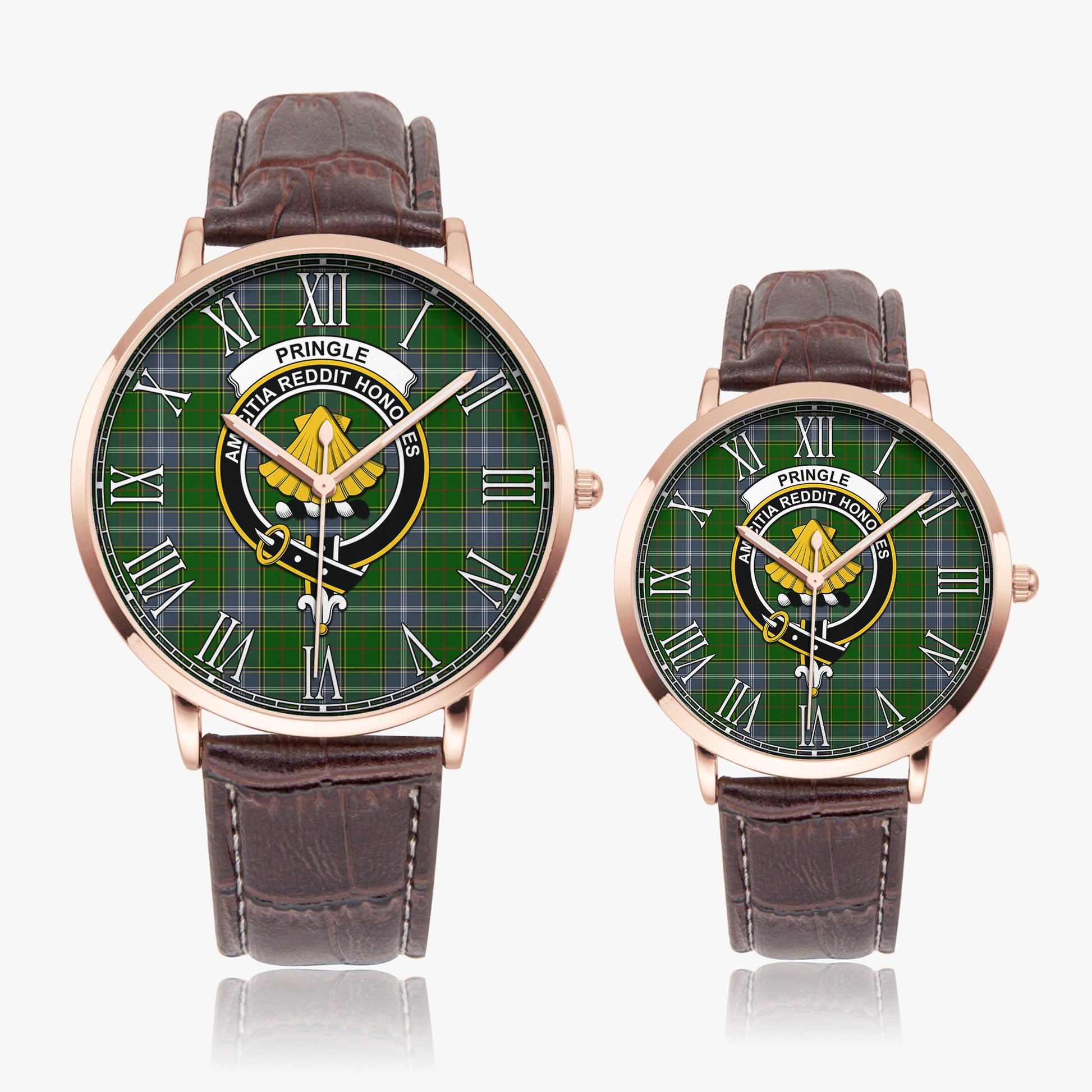 Pringle Tartan Family Crest Leather Strap Quartz Watch - Tartanvibesclothing