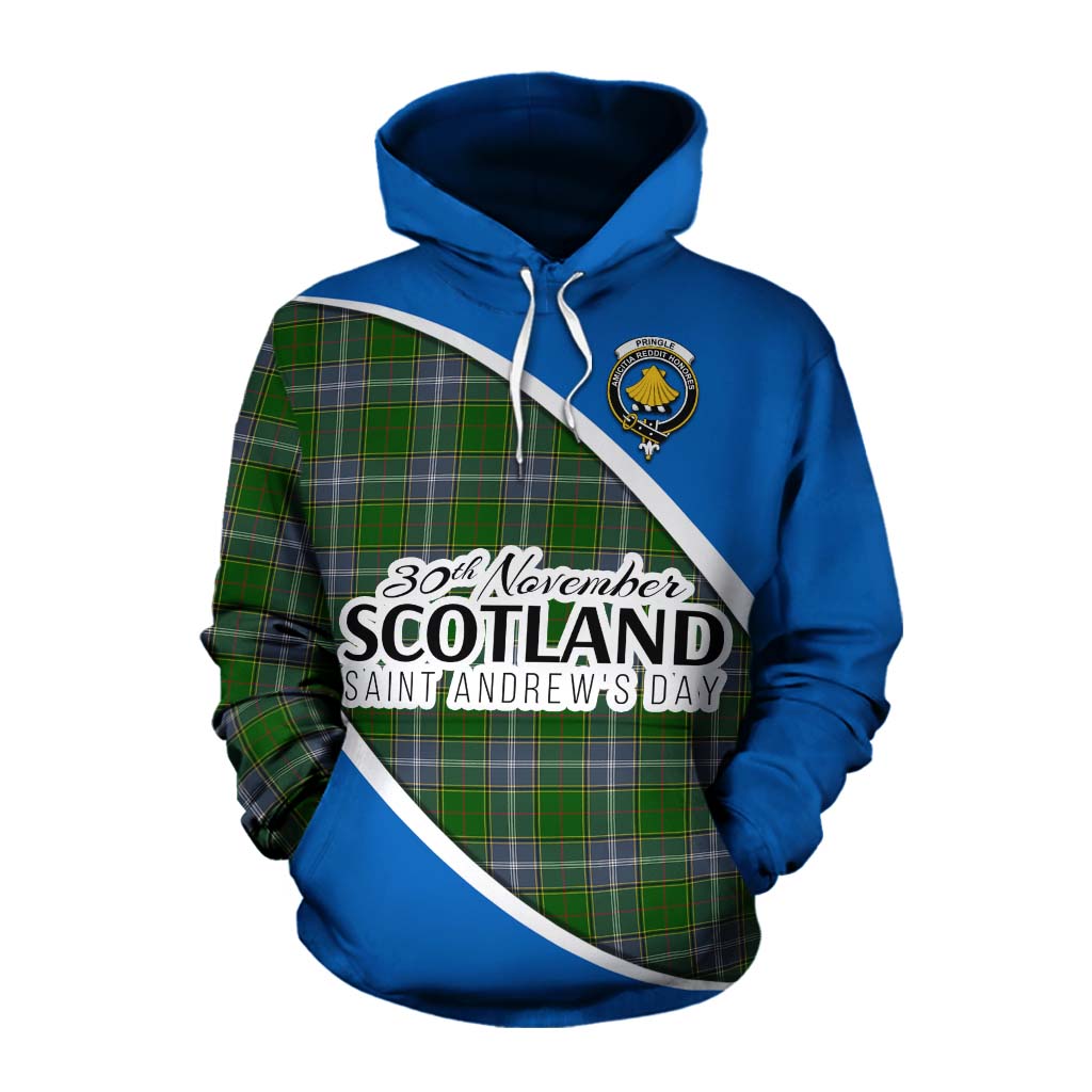 Tartan Vibes Clothing Pringle Family Crest Tartan Cotton Hoodie Celebrate Saint Andrew's Day in Style