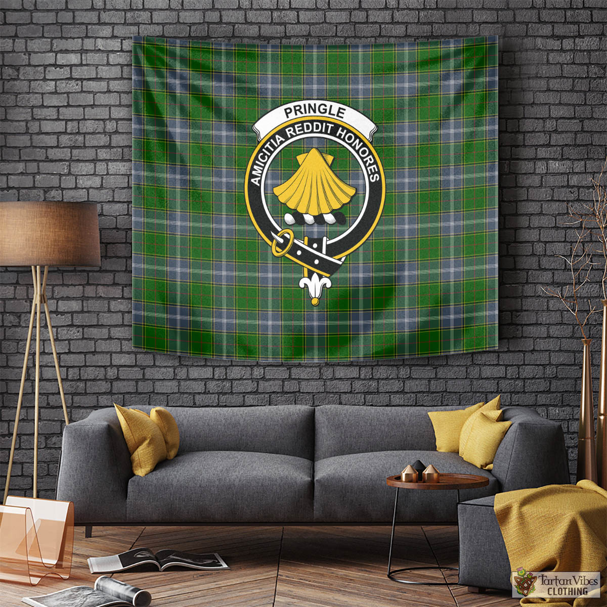 Tartan Vibes Clothing Pringle Tartan Tapestry Wall Hanging and Home Decor for Room with Family Crest