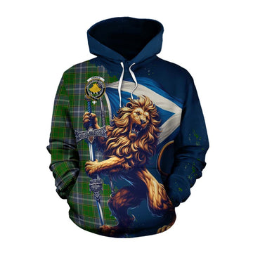 Tartan Vibes Clothing Pringle Tartan Family Crest Cotton Hoodie with Scottish Majestic Lion