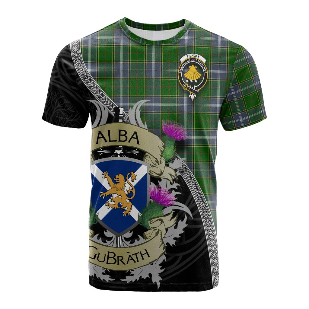 Tartan Vibes Clothing Pringle Tartan Family Crest Cotton T-shirt Lion Rampant Royal Thistle Shield Celtic Inspired