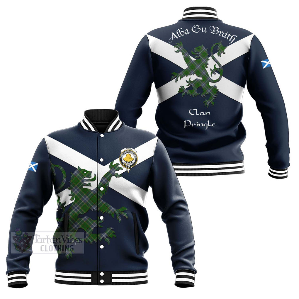 Tartan Vibes Clothing Pringle Tartan Lion Rampant Baseball Jacket – Proudly Display Your Heritage with Alba Gu Brath and Clan Name