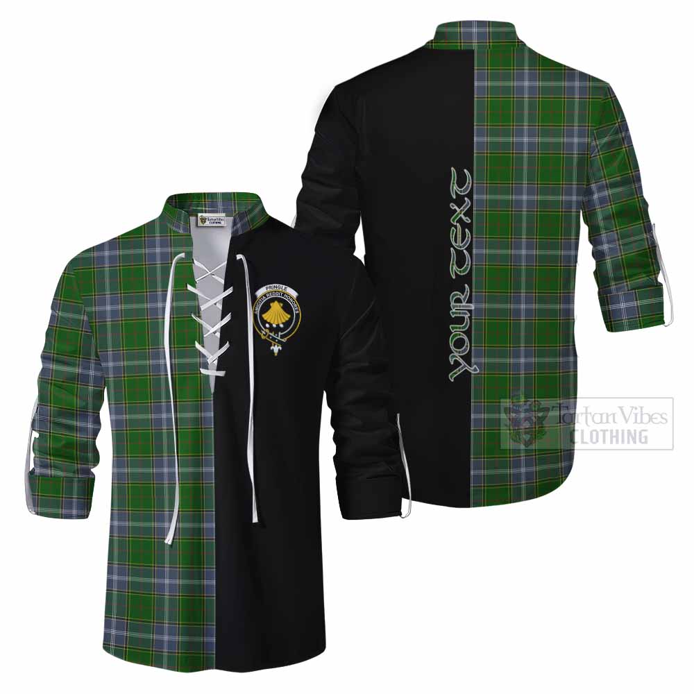 Tartan Vibes Clothing Pringle Tartan Ghillie Kilt Shirt with Family Crest and Half Of Me Style