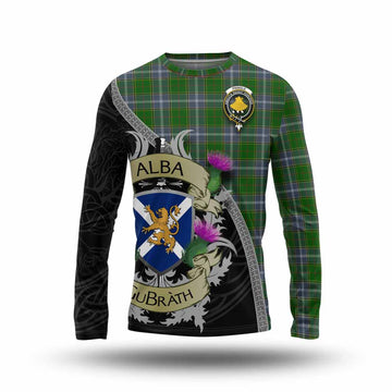 Tartan Vibes Clothing Pringle Tartan Family Crest Long Sleeve T-Shirt Lion Rampant Royal Thistle Shield Celtic Inspired