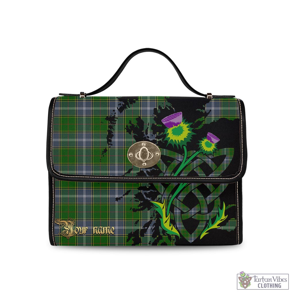 Pringle Tartan Waterproof Canvas Bag with Scotland Map and Thistle Celtic Accents Black Leather Strap One Size 10.5*20*27cm - Tartan Vibes Clothing