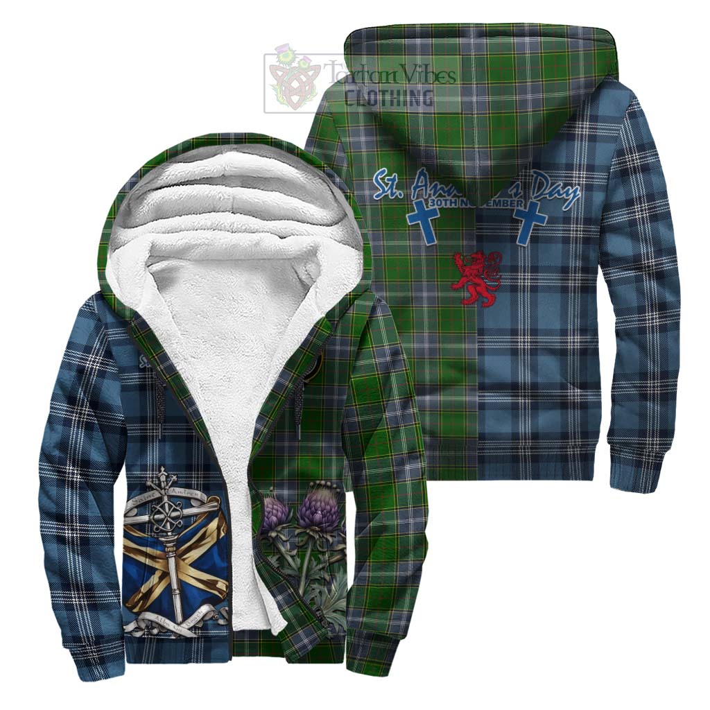 Tartan Vibes Clothing Pringle Tartan Sherpa Hoodie Happy St. Andrew's Day Half Tartan Style