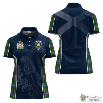 Tartan Vibes Clothing Pringle Tartan Women's Polo Shirt with Family Crest and Scottish Thistle Vibes Sport Style
