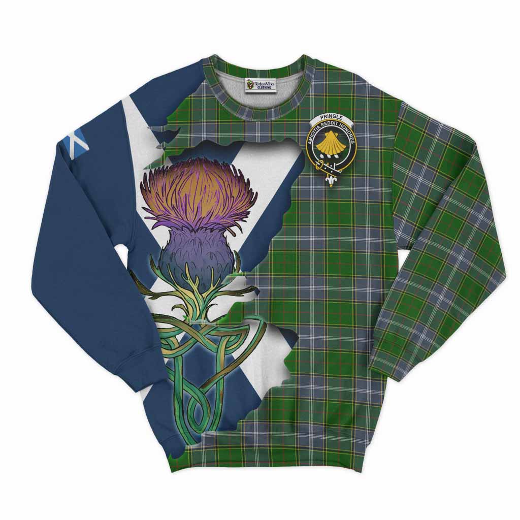 Tartan Vibes Clothing Pringle Tartan Family Crest Sweatshirt Scottish Thistle Celtic Inspired