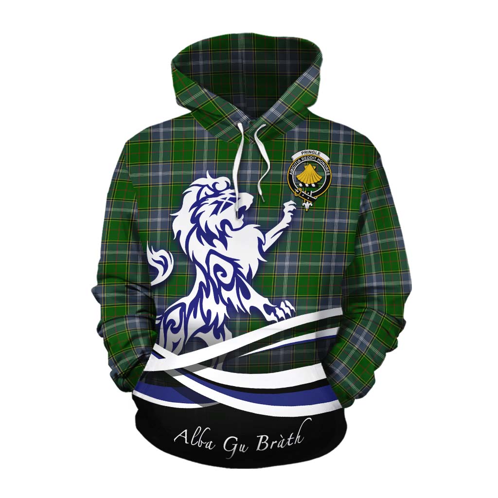 Tartan Vibes Clothing Pringle Tartan Cotton Hoodie with Alba Gu Brath Regal Lion Emblem