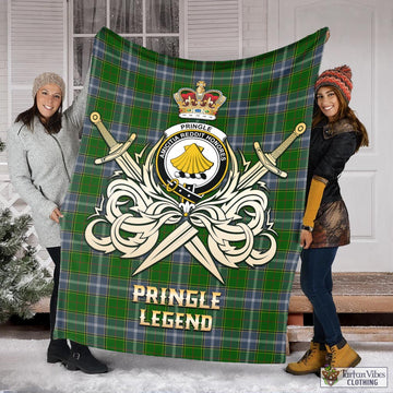 Pringle Tartan Blanket with Clan Crest and the Golden Sword of Courageous Legacy