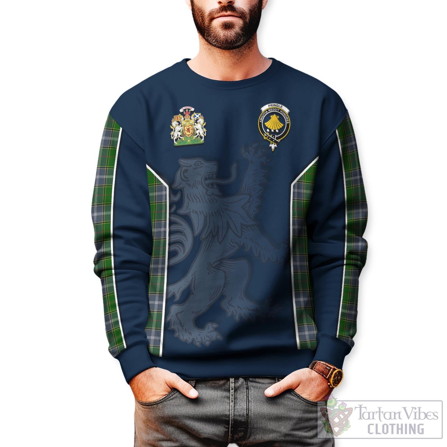 Tartan Vibes Clothing Pringle Tartan Sweater with Family Crest and Lion Rampant Vibes Sport Style