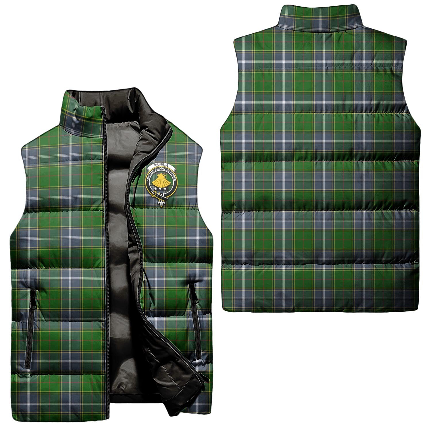 Pringle Tartan Sleeveless Puffer Jacket with Family Crest Unisex - Tartanvibesclothing