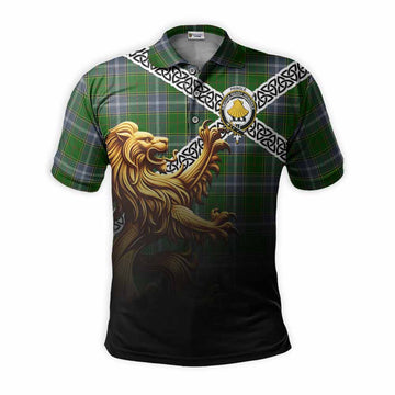 Pringle Crest Tartan Polo Shirt with Golden Lion Emblem Celtic Style