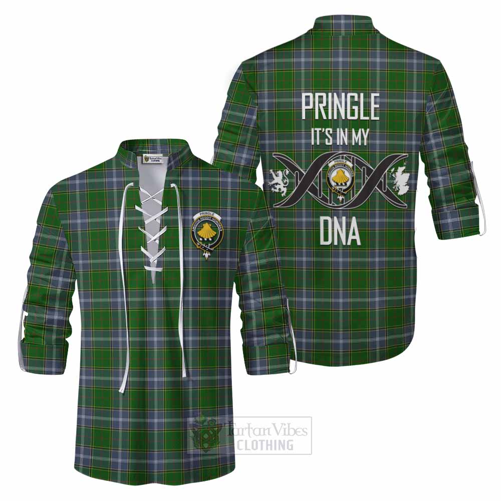 Tartan Vibes Clothing Pringle Tartan Ghillie Kilt Shirt with Family Crest DNA In Me Style