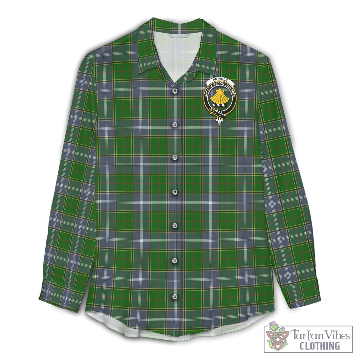Tartan Vibes Clothing Pringle Tartan Womens Casual Shirt with Family Crest