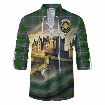 Pringle Tartan Family Crest Ghillie Kilt Shirt with Scottish Ancient Castle Style