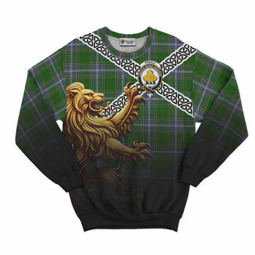 Pringle Crest Tartan Sweatshirt with Golden Lion Emblem Celtic Style