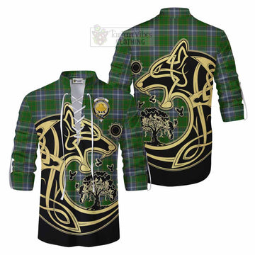 Tartan Vibes Clothing Pringle Tartan Ghillie Kilt Shirt with Family Crest Celtic Wolf Style