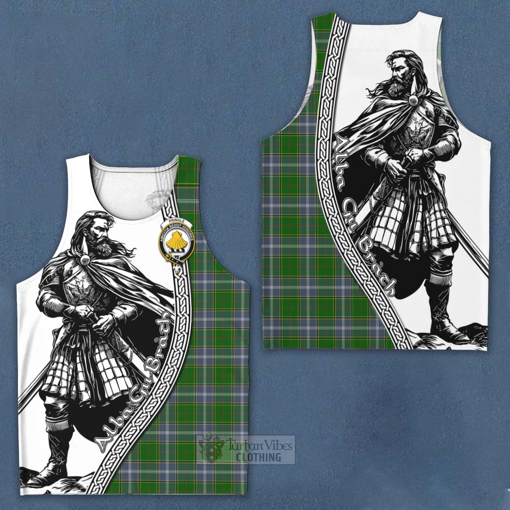 Tartan Vibes Clothing Pringle Tartan Clan Crest Men's Tank Top with Highlander Warrior Celtic Style