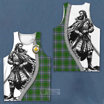 Tartan Vibes Clothing Pringle Tartan Clan Crest Men's Tank Top with Highlander Warrior Celtic Style