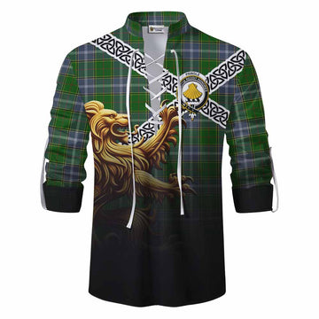Pringle Crest Tartan Ghillie Kilt Shirt with Golden Lion Emblem Celtic Style