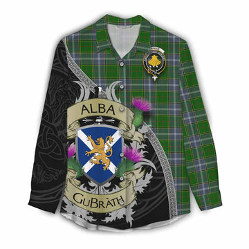 Tartan Vibes Clothing Pringle Tartan Family Crest Women's Casual Shirt Lion Rampant Royal Thistle Shield Celtic Inspired