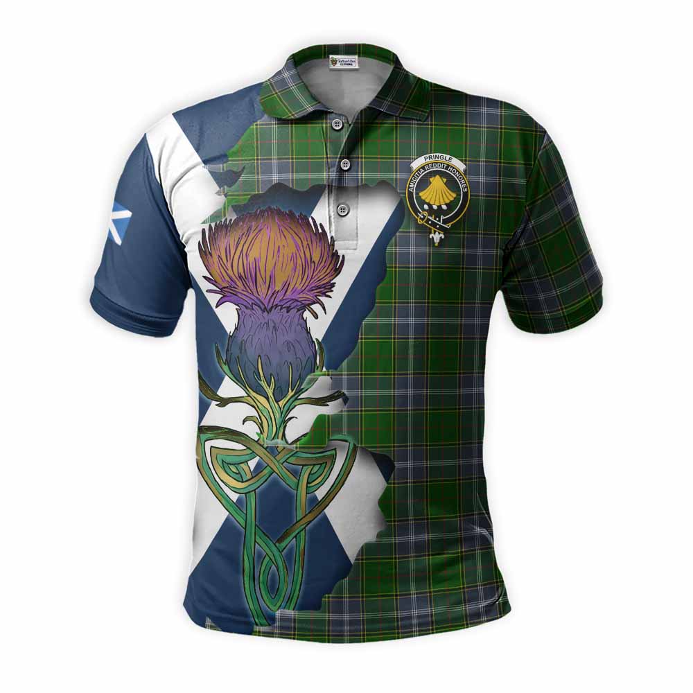 Tartan Vibes Clothing Pringle Tartan Family Crest Polo Shirt Scottish Thistle Celtic Inspired