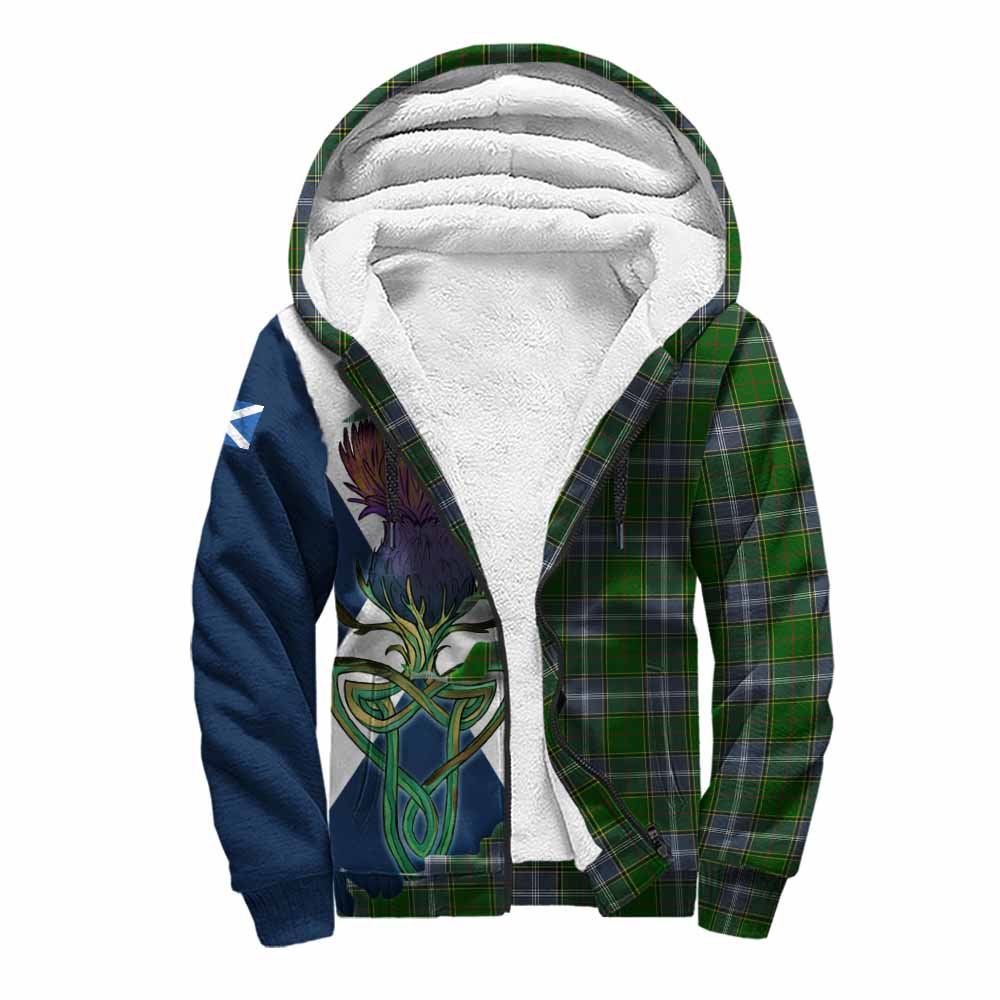 Tartan Vibes Clothing Pringle Tartan Family Crest Sherpa Hoodie Scottish Thistle Celtic Inspired