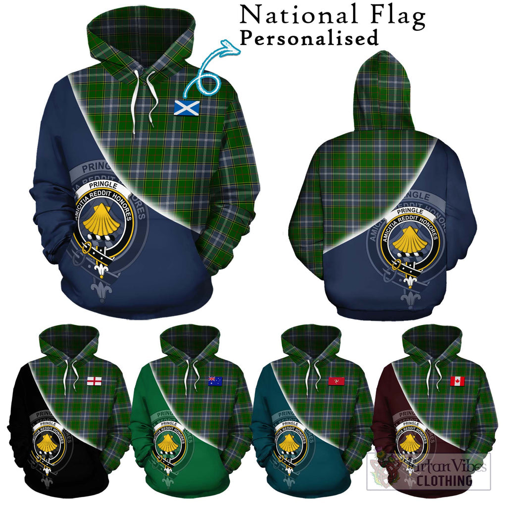 Pringle Tartan Hoodie with Personalised National Flag and Family Crest Half Style Zip Hoodie - Tartanvibesclothing Shop