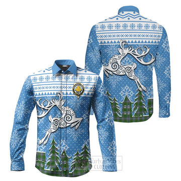 Pringle Clan Christmas Long Sleeve Button Shirt Celtic Reindeer Style