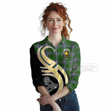 Tartan Vibes Clothing Pringle Tartan Women's Casual Shirt with Family Crest and Celtic Symbol Style