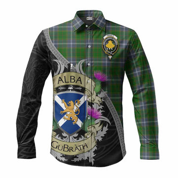 Tartan Vibes Clothing Pringle Tartan Family Crest Long Sleeve Button Shirt Lion Rampant Royal Thistle Shield Celtic Inspired