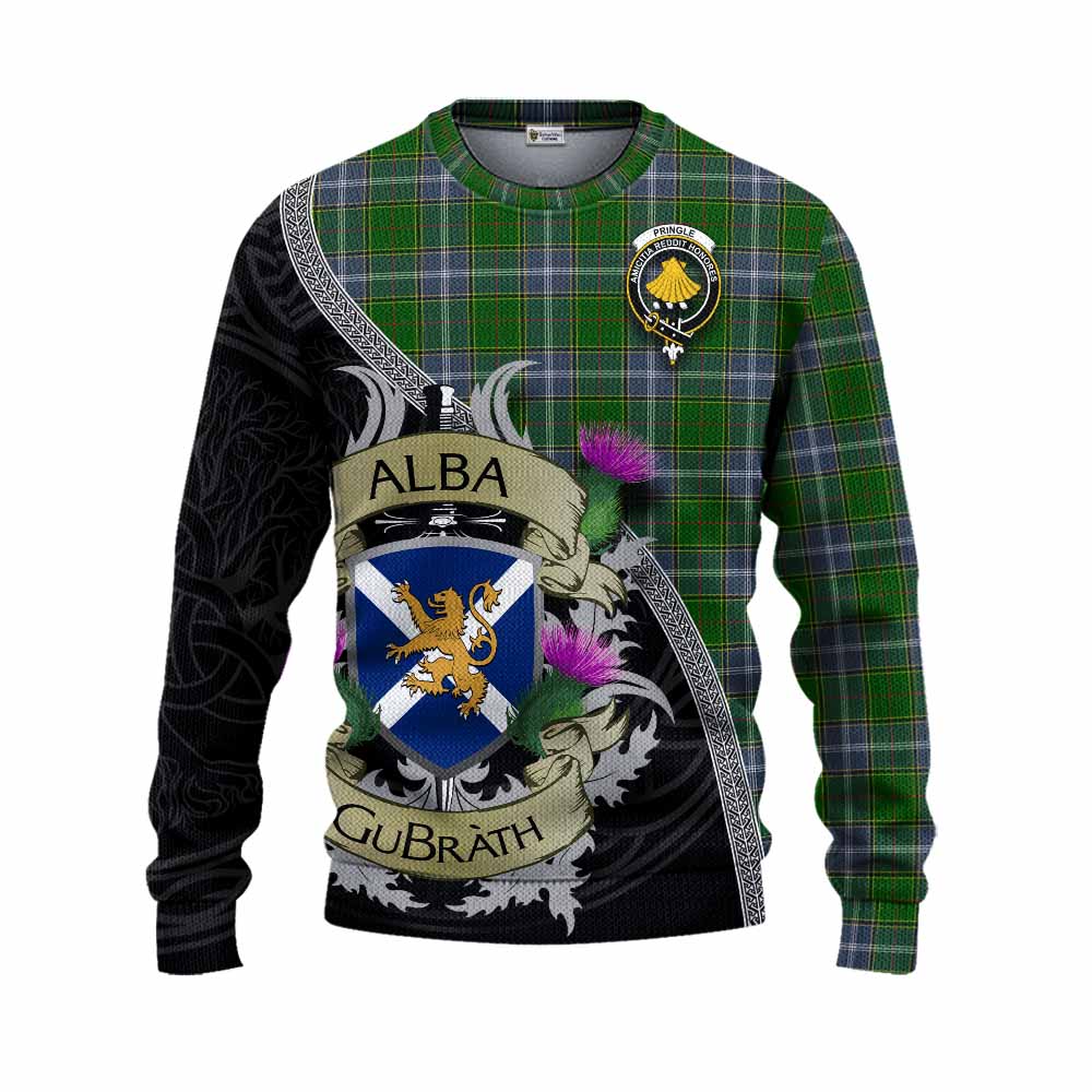 Tartan Vibes Clothing Pringle Tartan Family Crest Knitted Sweater Lion Rampant Royal Thistle Shield Celtic Inspired