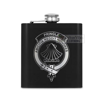 Tartan Vibes Clothing Pringle Crest Hip Flask Set 7oz Black Stainless Steel with A Gift Box