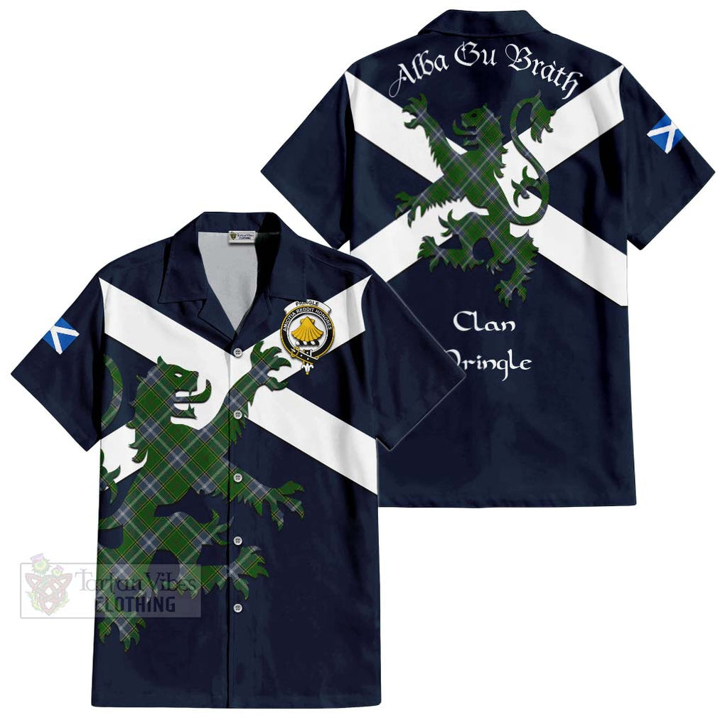 Tartan Vibes Clothing Pringle Tartan Lion Rampant Short Sleeve Button Shirt – Proudly Display Your Heritage with Alba Gu Brath and Clan Name