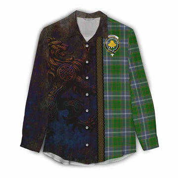 Tartan Vibes Clothing Pringle Tartan Family Crest Women's Casual Shirt Alba Gu Brath Be Brave Lion Ancient Style