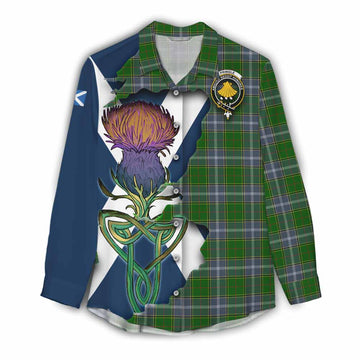 Tartan Vibes Clothing Pringle Tartan Family Crest Women's Casual Shirt Scottish Thistle Celtic Inspired